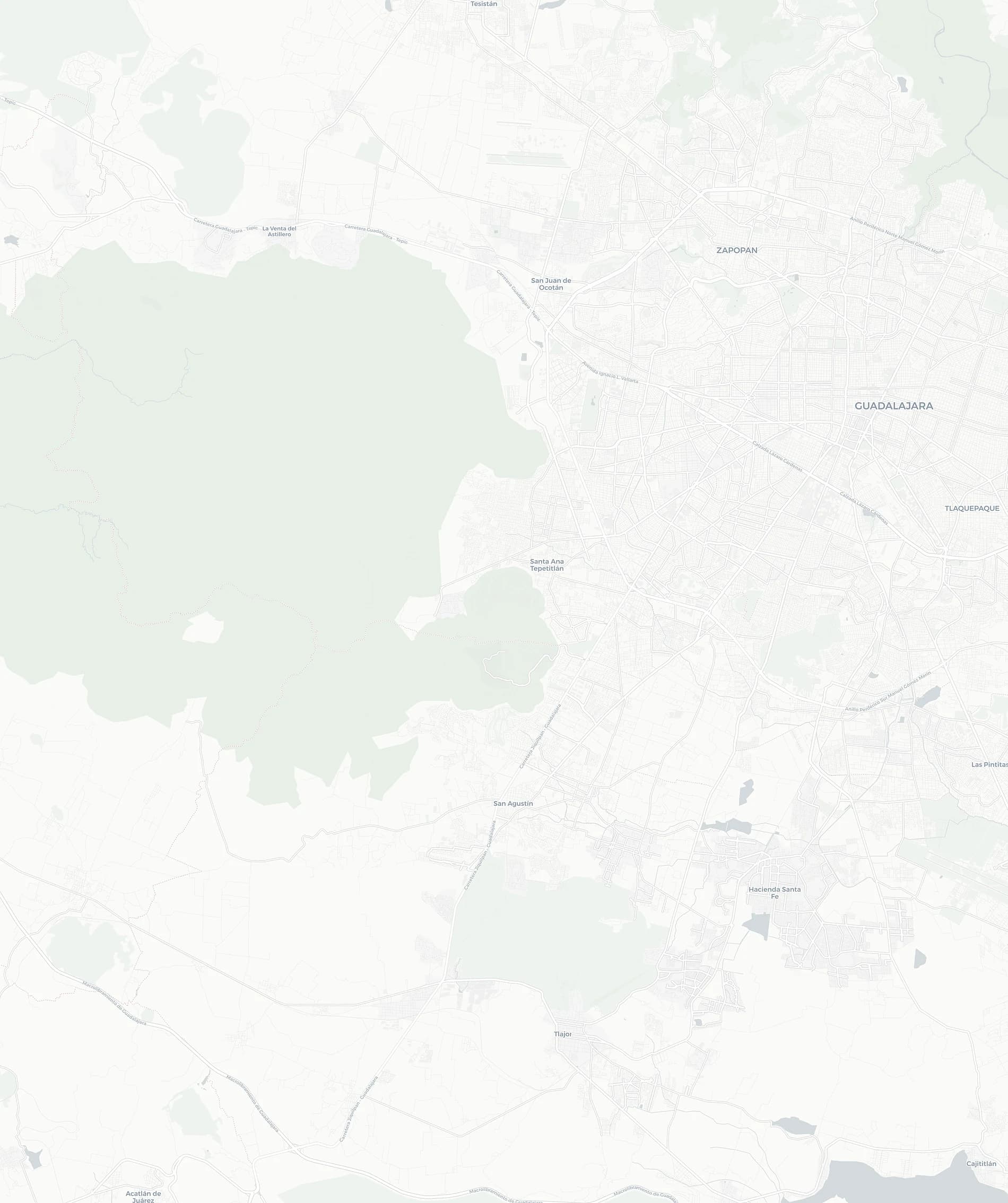 Mapa de la Zona Metropolitana de Guadalajara con las 3 ubicaciones de Ecommex